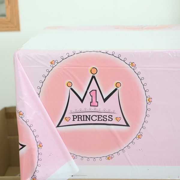 Birthday Home Decor Plastic Tablecover Map Princess Girls 1st