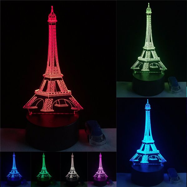 2019 3d Fashion Romantic France Eiffel Tower Led Night Light Rgb Changeable Mood Lamp Bedroom Table Lamp Kids Friends Family Gifts From Alisi2018