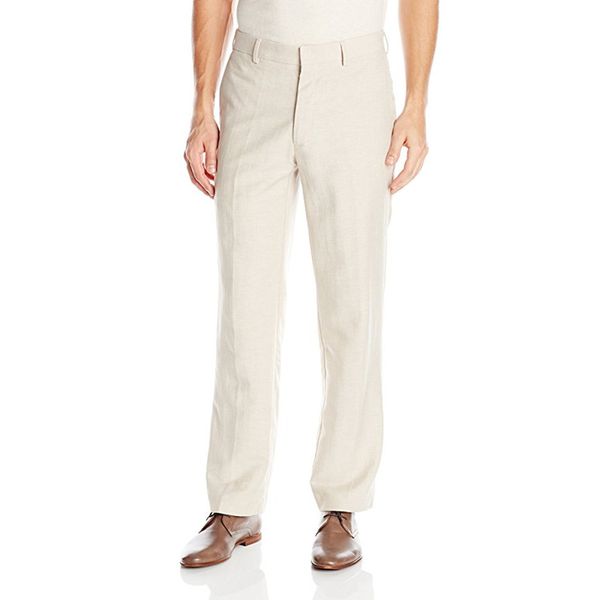 

custom new khaki men comfort linen blend flat front pants wedding pants partygroom suit suit, White;black