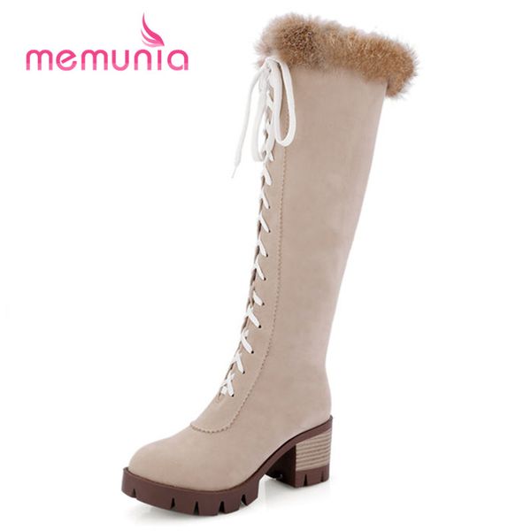 

memunia new arrive 2018 autumn winter platform boots simple round toe square heel boots high heel over the knee size 34-43, Black