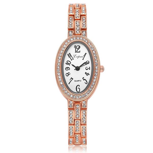 

women quartz watches rainstone slim ellipse bracelet watches ladies casual dress wristwatch small round quartz watch simple, Slivery;brown