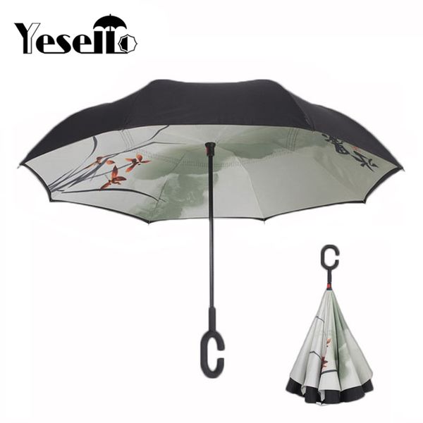 

yesello chinese inverted umbrella double layer windproof reverse umbrella for car and outdoor use