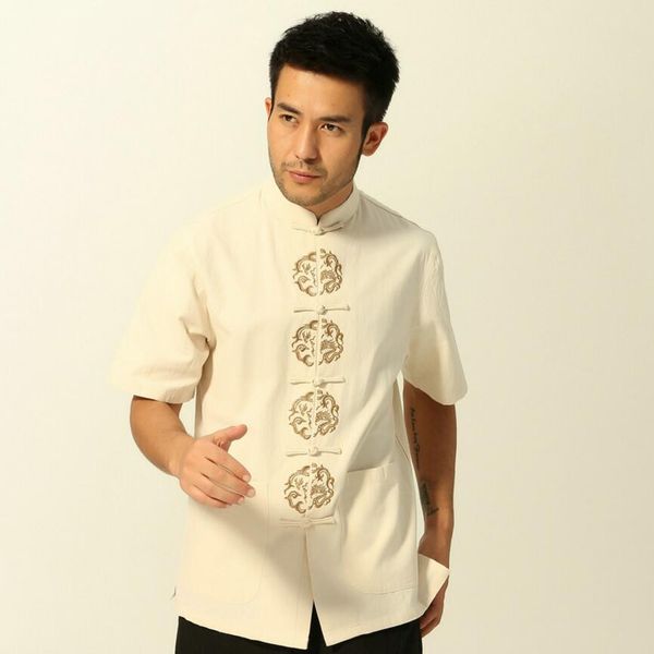 Novo design dos homens Tang chinês terno Tops Gola Mandarim estilo Vintage roupas tradicionais Chinesas traje étnico para o verão