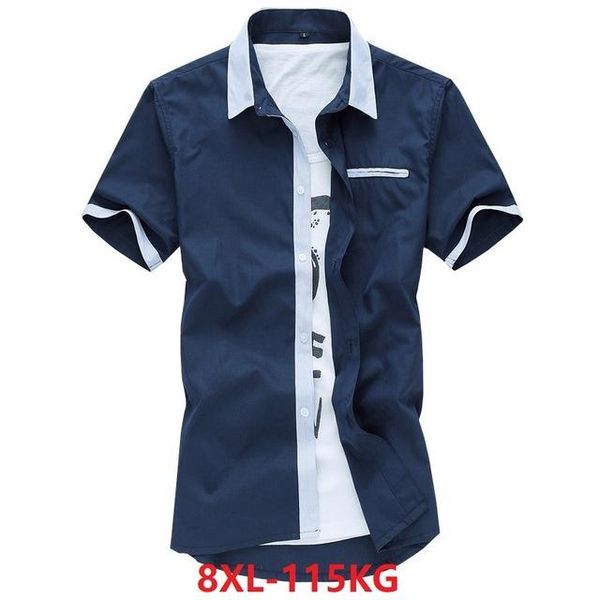 

xl men's shirt 6xl 7xl 8xl short-sleeved shirt british wind summer casual cotton hipster home navy blue, White;black
