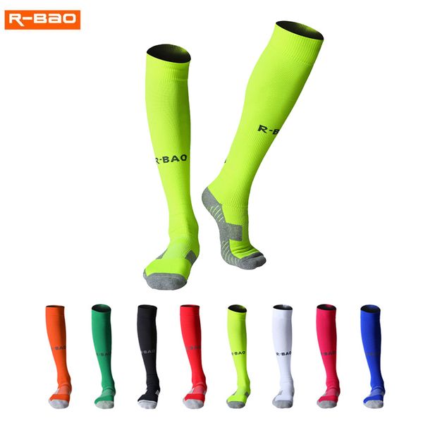 

r-bao men's football stockings cycling socks soccer long footwear ankle and calf football socks women thicken cotton sports chaussette, Black