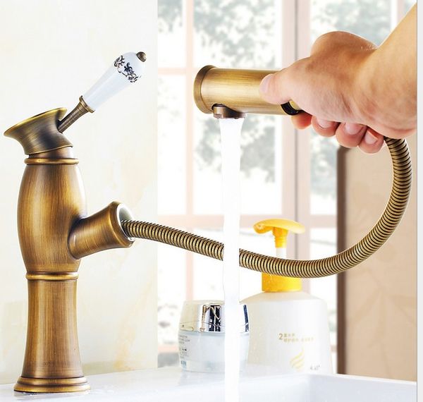

golden basin faucet copper and cold european antique pull-out faucet