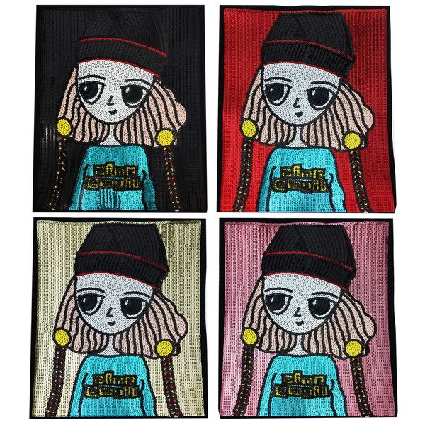 

embroidery sequined girls patches for jackets,embroidered printed lady badges appliques for jeans,patches for clothing a108, Black