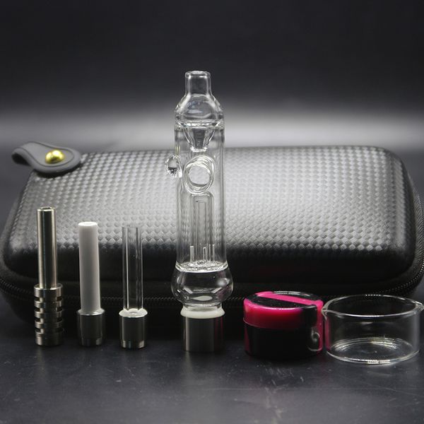 

510 Clear Prevent Reflux Glass Pipe Bag Set With 510 Ceramic Quartz Titanium Nail Dab Rig Honey Straw Nector Collector Kit For Smoking