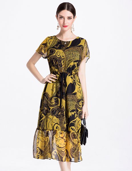 

fashion print women a-line dress short sleeve casual dresses 06hx860, Black;gray