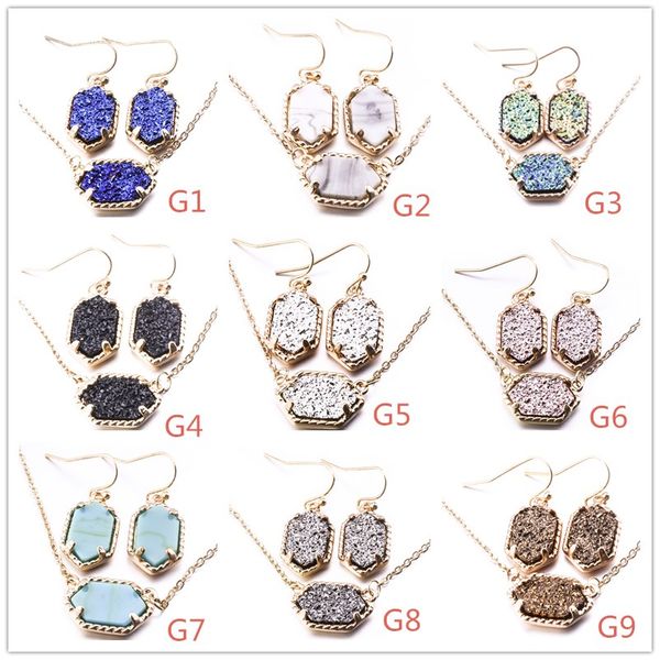 

10 цветов drusy ожерелье с серьги марка золото посеребренные симпатичные кварц овальный druzy серьги ожерелье, Silver