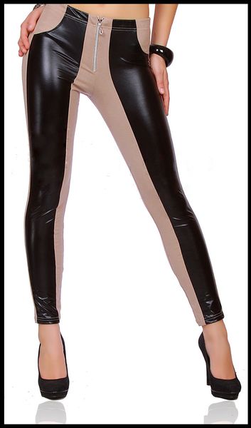 

новая осень и зима высокая талия большой размер женская шить искусственная кожа брюки девять брюки повседневные брюки леггинсы, Black