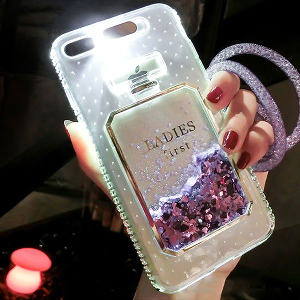 

luxury bling stars dynamic liquid quicksand clear phone case for iphone x xs max xr 6 s 7 8 6s 7 plus led flash light up girl cover