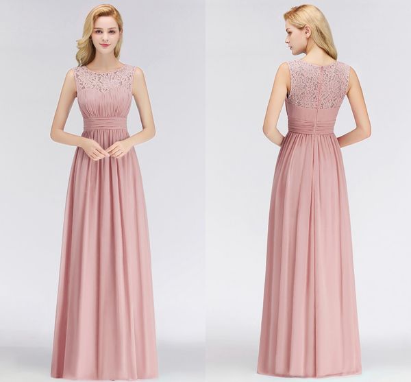 

Only $39.9 Dusty Pink Long Bridesmaid Dresses 2019 New Design Lace Top A Line Chiffon Maid Of Honor Wedding Party Dress Cheap