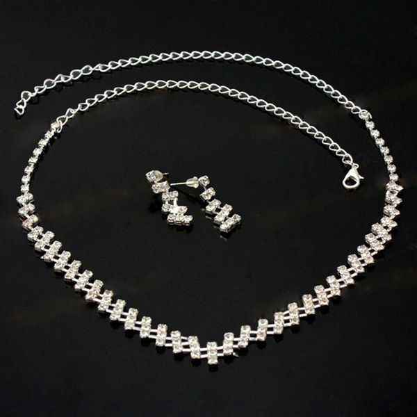 

комплекты для вечеринок ожерелья серьги для невесты подружка невесты горный хрусталь комплект свадебных украшений, Silver