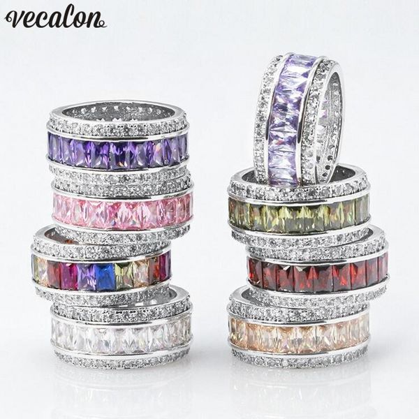 Vecalon 8 Farben Birthstones Ring Weißgold gefüllt Princess Cut Zirkon Kristall Ehering Ring für Frauen Dropshipping Schmuck
