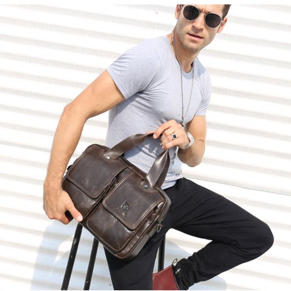 

bullcaptain 2018 new arrival genuine leather bags for men wax leather shoulder bag satchel briefcase portfolio men's bag 2 color