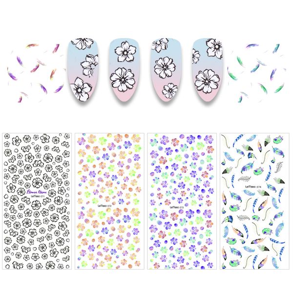 

lemooc 1 sheet water decal feather flower designs nail transfer sticker nail art decoration for manicure watermark 9 patterns, Black
