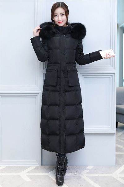 

extra thicken coats collar female winter long outerwear down real fox fur jacket luxury 2021 overcoat parkas warm sno jidp, Black