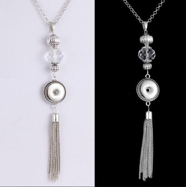 

3pcs new snap jewelry vintage long tassel choker collar snap button necklace fit 18mm 20mm snap buttons women collier, Bronze;silver