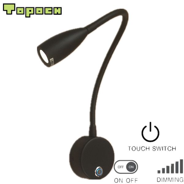 Lampade da lettura per testiera Topoch Touch ON/OFF/Dimmer Fascio stretto 3W LED Luminoso Morbido Sano Illuminazione residenziale per barche camper Flessibile Applique da parete per montaggio superficiale