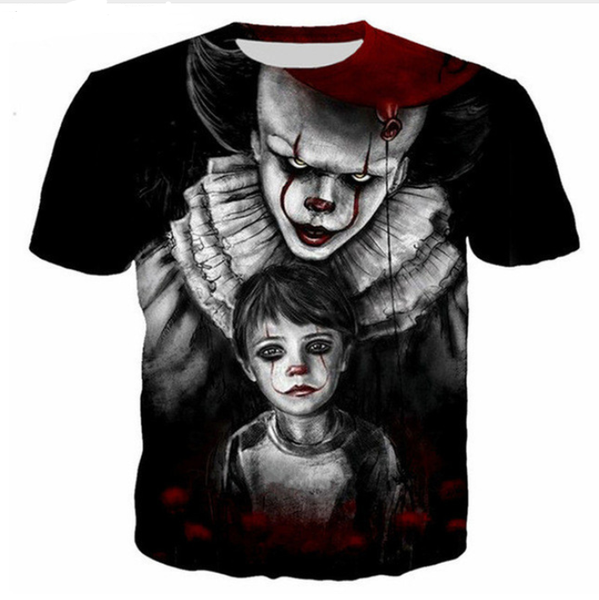 

wholesale-fashion mens/womens summer style terror clown funny 3d print casual t-shirt dxr00167, White;black