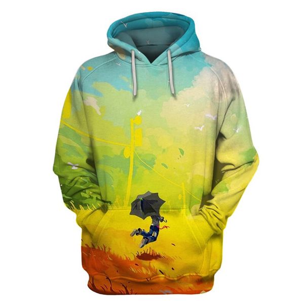 

новые мужчины / женщины граффити зонтик масляной краской последние harajuku стиль 3d смешно печатных crewneck толстовка мода повседневная 3d, Black