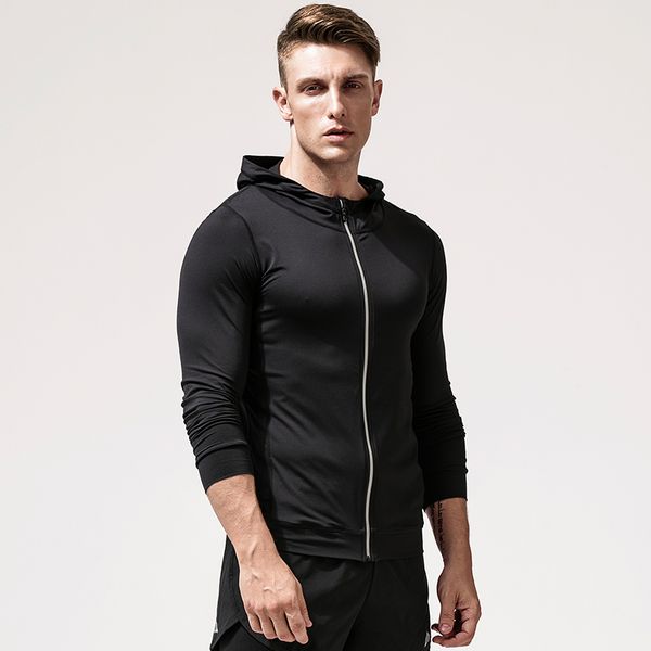 

new sports hoodie running jackets men basketball jackets yoga soccer football training quick dry gym fitness coat zipper, Black;red