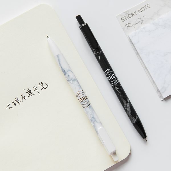 

jianwu 2pcs creative marble black &white quick-drying 0.5mm decorative gel pen school office gift stationery and office supplies