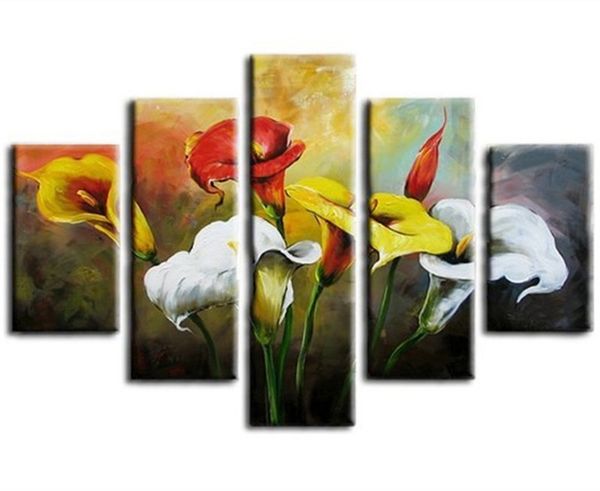 

large 5 panel canvas pictures sets home art hand-painted abstract flower oil painting handmade colorful floral paintings