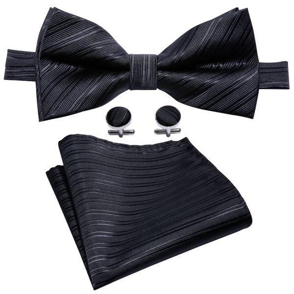 

black mens bow tie 100% silk design handkerchief cufflinks luxury fashion wedding business party lh-818, Black;gray