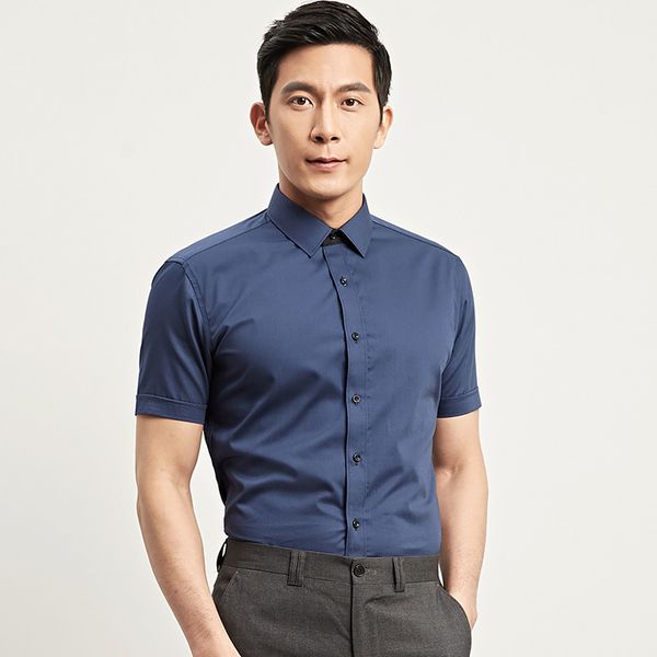 

quality 2018 brand new arrivals men dress shirts cotton blend short sleeves solid color mens non-iron business shirt white, White;black