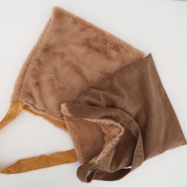 

yile corduroy and plush two side usable eco shoulder bag eco lady shopping tote by1024