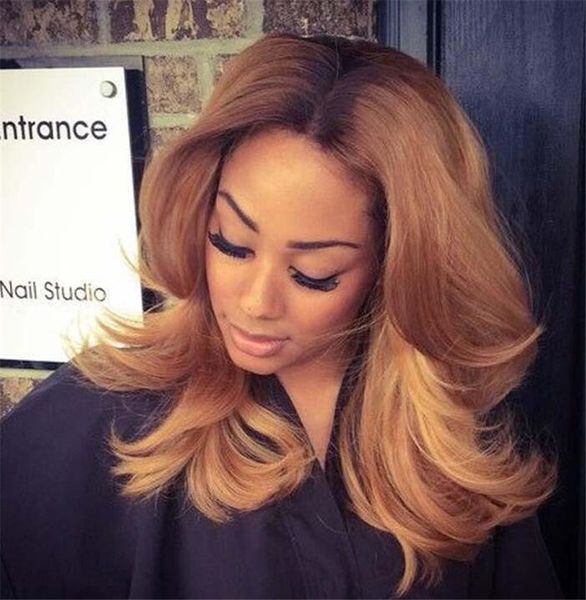 Ombre 1b30 Full Lace Human Hair Wigs Dark Roots Honey Blonde 150 Density Pre Plucked Short Bob Wig Remy For Black Women Wholesale Wigs Quality Full