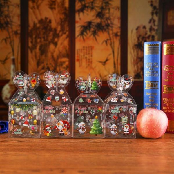 

christmas even clear gift box xmas printed snowman elk santa xmas tree treats sweets candy apple boxes favors wrap