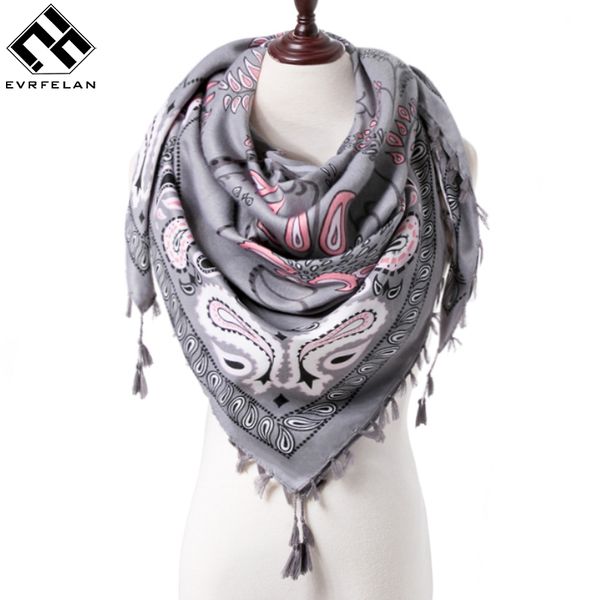

evrfelan new square scarf women winter scarf with tassel prrinted flower pattern shawl female casual handkerchief scarves shawl