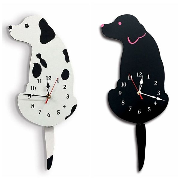 

acrylic clocks wall stickers creative cartoon dog tail movement wall clock stick way silence hanging clocks home decor 1pc