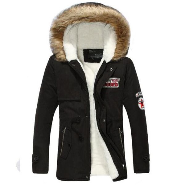 

selling autumn winter long parka men casual slim fit hood winter jackets mens lovers coat, Black