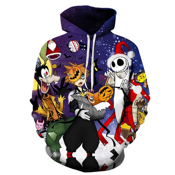 

новые моды для мужчин/женщин джек скеллингтон 3d смешно печатных crewneck толстовка мода повседневная толстовки h333, Black