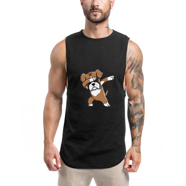 

dog animals gym shirts men sleeveless running shirt workout training tees fitness tank sportswear, Black;blue