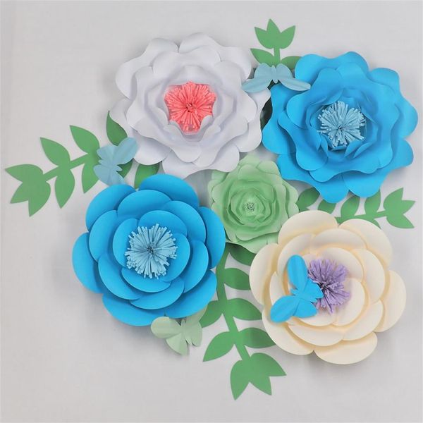 

5pcs giant paper flowers backdrop with 4 leaves 4 butterflies baby nursery wedding & event deco 2018 new set decorative flower