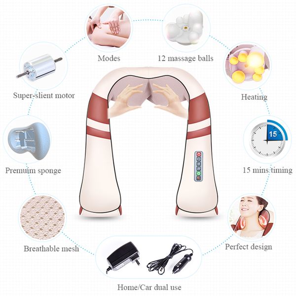 

health care u shape electrical shiatsu back neck shoulder massager body spa infrared 4d kneading massager car/ home use