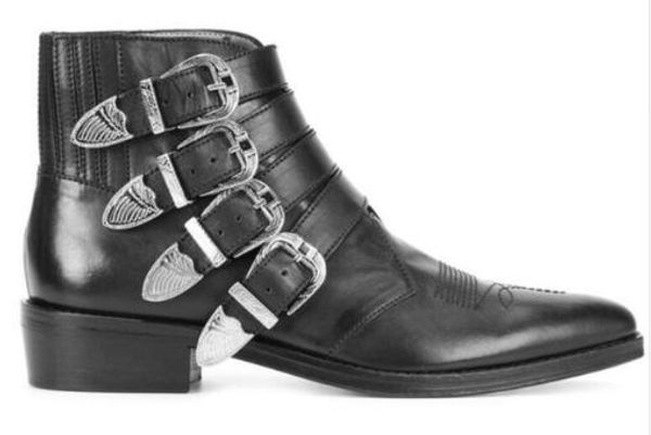 

2018 brand leather boots fashion real skin new design boot buckle men short heel rubber sole dress men boots, Black