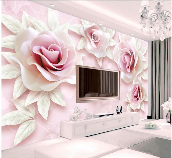 3d Wallpaper Cloth Custom Photo Embossed Pink Rose Tv Background Wall Home Improvement 3d Wall Murals Wallpaper For Walls 3 D Living Room Wallpapers