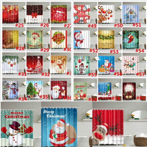 2019 Merry Christmas Shower Curtain Snowman Xmas Santa Claus Deer