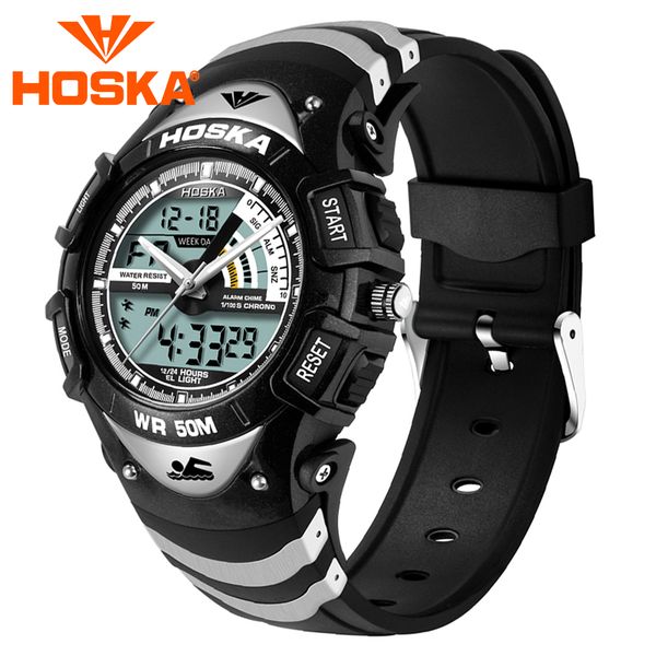 

hoska brand sport men's digital watches colorful quartz watch double display digital-watch led student waterproof hd011b, Slivery;brown