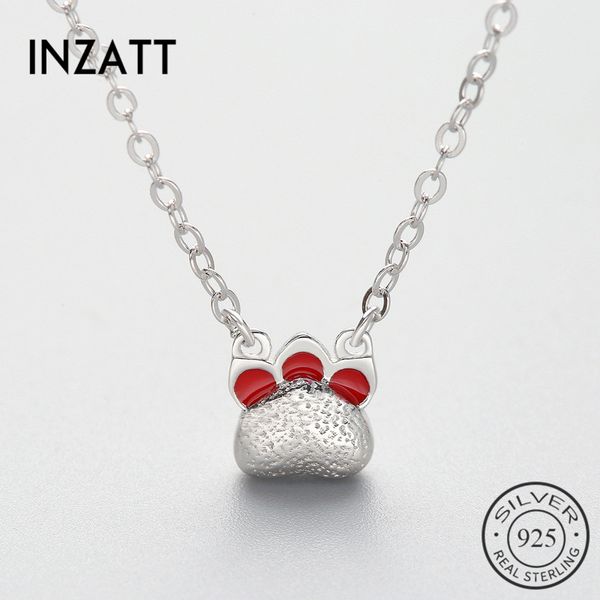 

inzatt cute animal red enamel cat claw pendant necklace authentic 925 sterling silver fine jewelry for women accessories bijoux