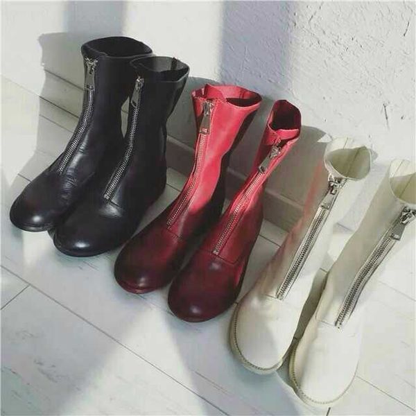 

2017 original quality eu 35-39 guid retro middle zipper boots genuine leather martin boots, Black