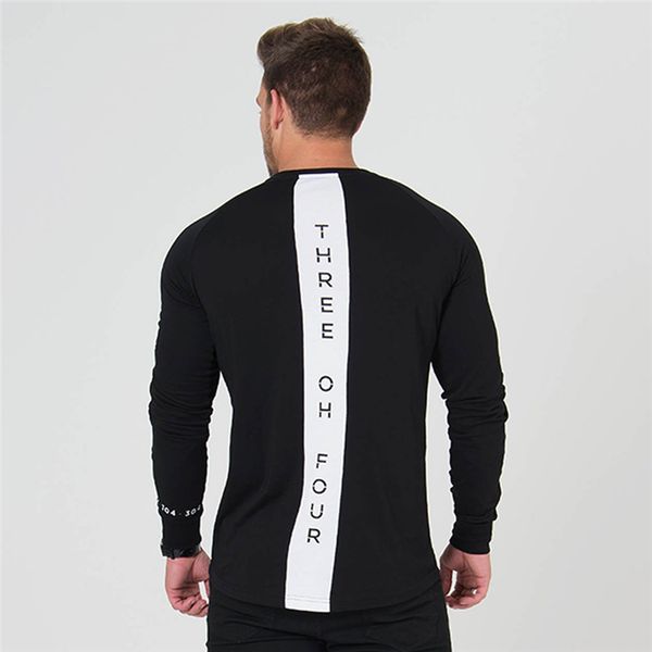 

men mens new 2018 casual gyms t-shirt 304 printing striped fashion long bodybuilding fitness stripe brand slim tees sleeve mxgwh, Black