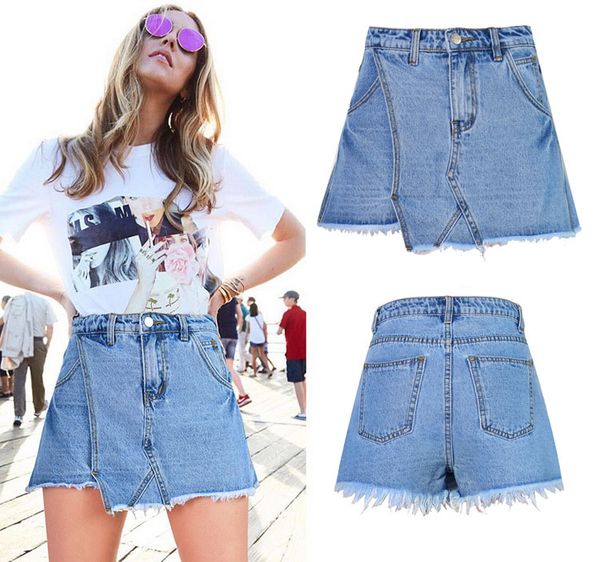 

skirt women high waist asymmetrical tassel denim wear, Black