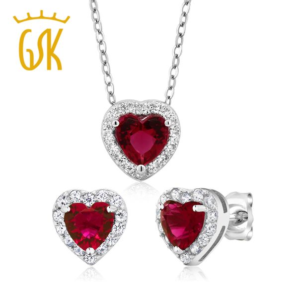 

gemstoneking 3.45 ct heart shape red zirconia earrings and pendant set 925 sterling silver jewelry set for women, Black